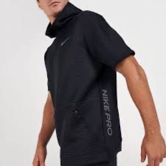 Nike Pro CQ8343-010 Short Sleeve 1/4-Zip Hoodie Black Sz L - Picture 9 of 12
